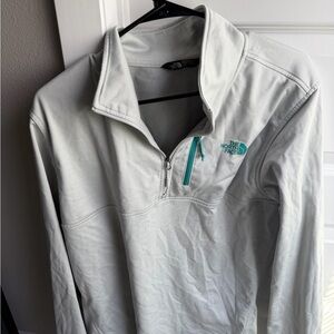 The North Face Light Gray Quarter-Zip Pullover with Teal Logo